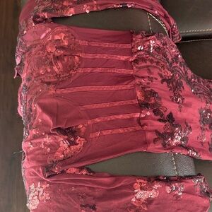 Fashion Nova Burgundy Long Sleeve Dress